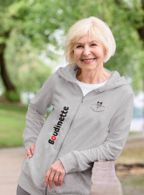 Sweat-shirt avec logo et texte à l'avant, et dessin "Rolleuse" à l'arrière