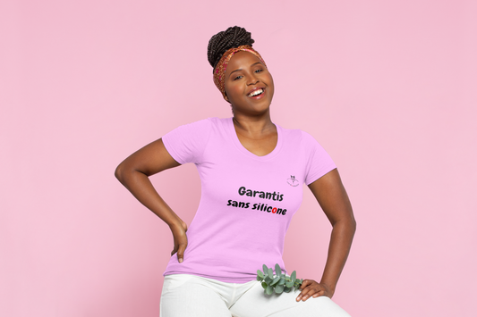 T-shirt "Garantis sans silicone" avec le logo au dos