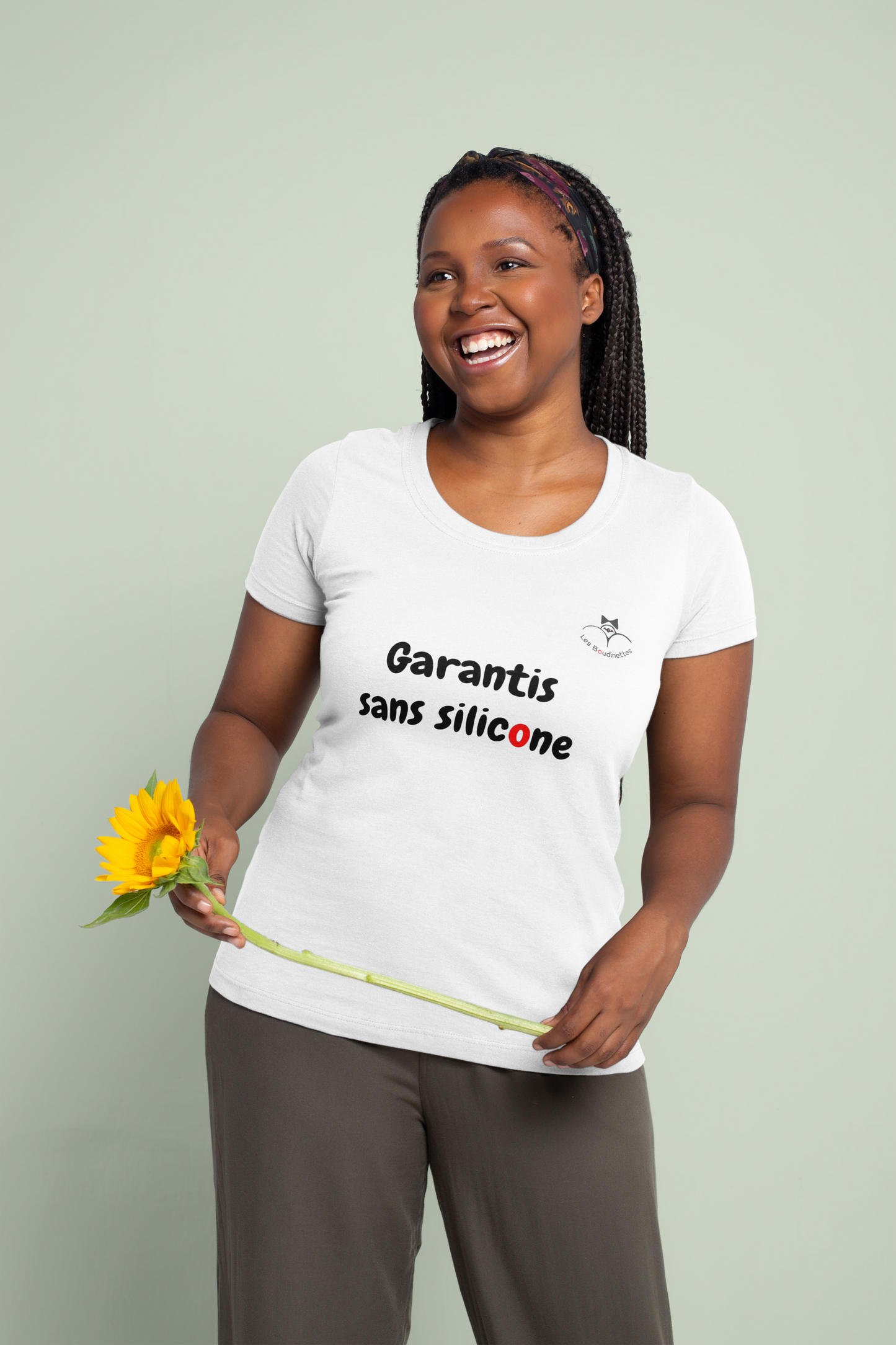 T-shirt "Garantis sans silicone" avec le dessin au dos