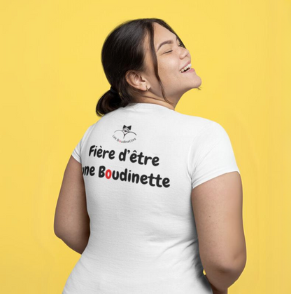 T-shirt "Fière d'être une Boudinette" avec le texte et le logo au dos