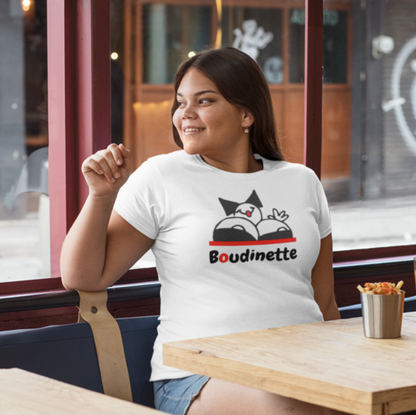 T-shirt "Fière d'être une Boudinette" avec le texte et le logo au dos