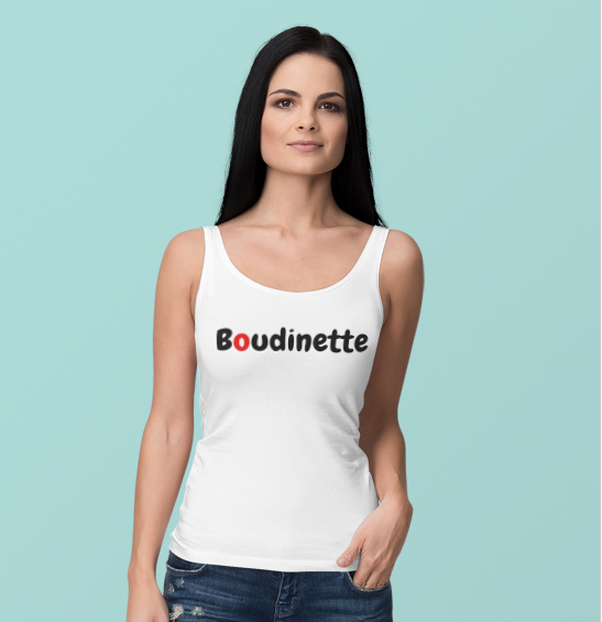 Débardeur "Sensuelle, pulpeuse, ronde, voluptueuse, désirable, provocante" avec le logo et le texte au dos | Les Boudinettes