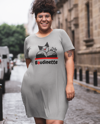 Robe "Bas les pattes" avec le logo et le texte au dos | Les Boudinettes