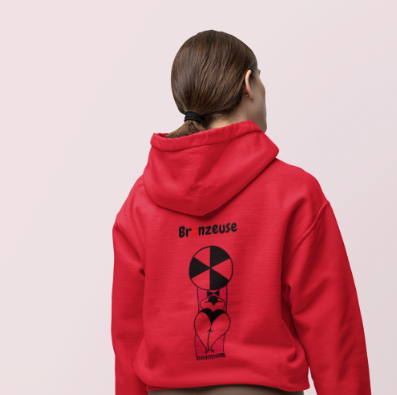 Sweat-shirt avec logo à l'avant, et dessin "Bronzeuse" à l'arrière