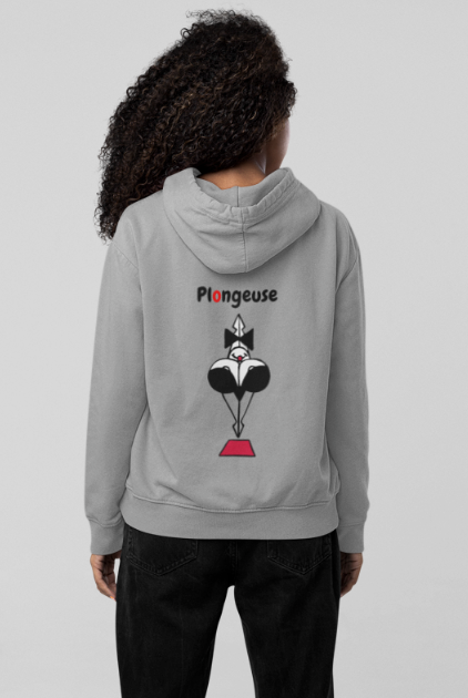 Sweat-shirt avec logo et texte à l'avant, et dessin "Plongeuse" à l'arrière