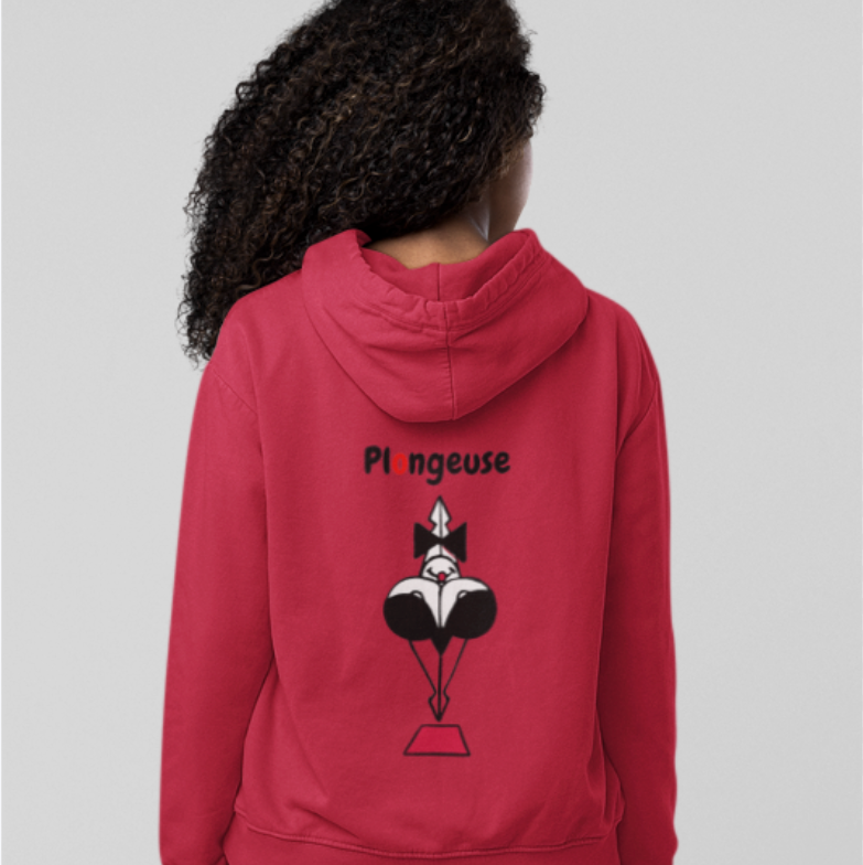 Sweat-shirt avec logo et texte à l'avant, et dessin "Plongeuse" à l'arrière