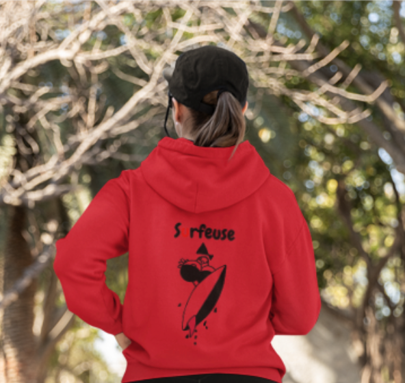 Sweat-shirt avec logo à l'avant, et dessin "Surfeuse" à l'arrière