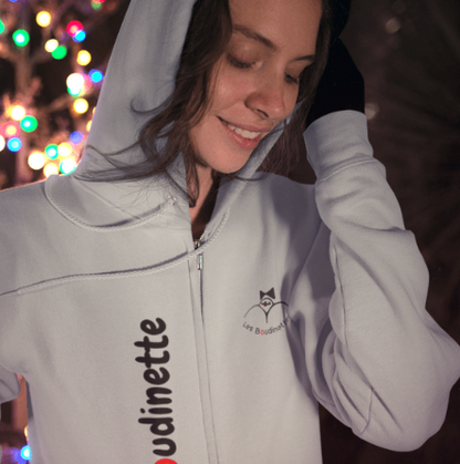 Sweat-shirt avec logo et le texte à l'avant, et inscription "J’arrondis les angles" à l'arrière