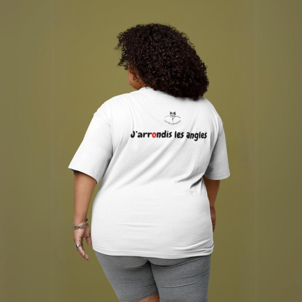 T-shirt "J'arrondis les angles" avec le texte au dos