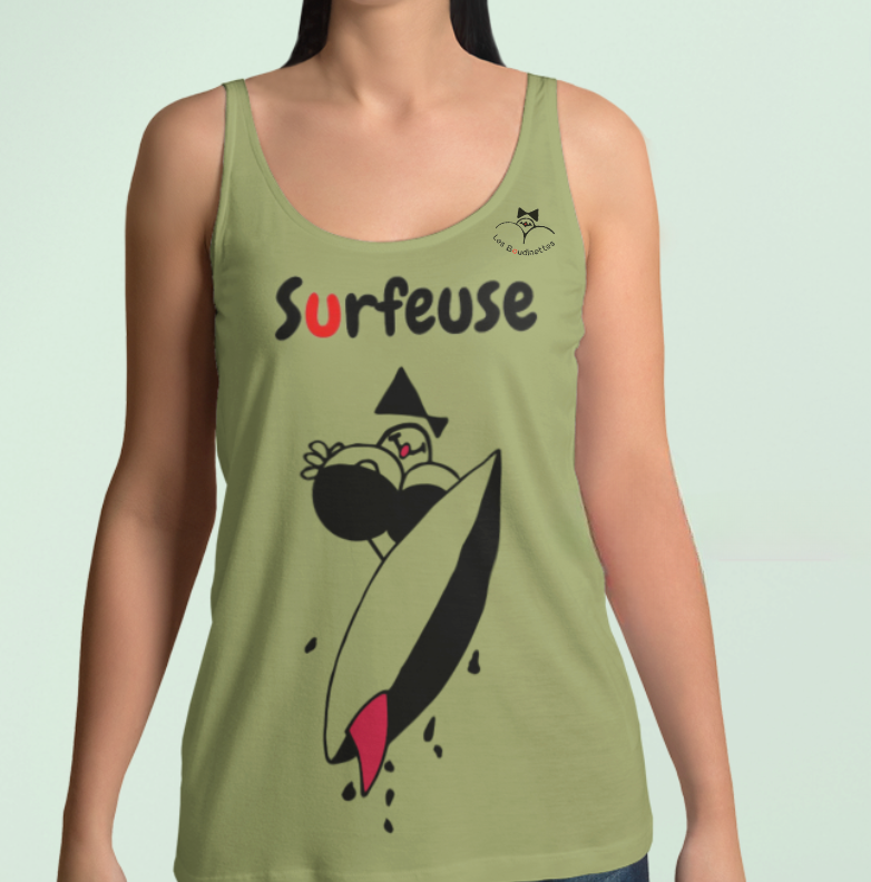 Débardeur "Surfeuse" avec le dessin à l'avant et le logo à l'arrière | Les Boudinettes