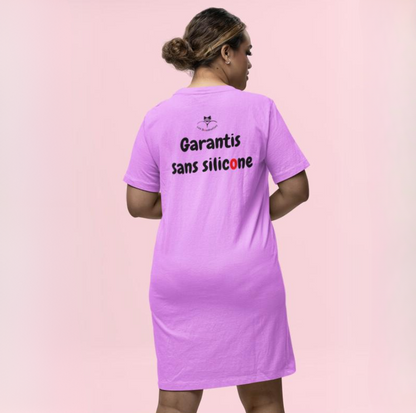 Robe 'Garantis sans silicone' avec le texte et le logo au dos | Les Boudinettes