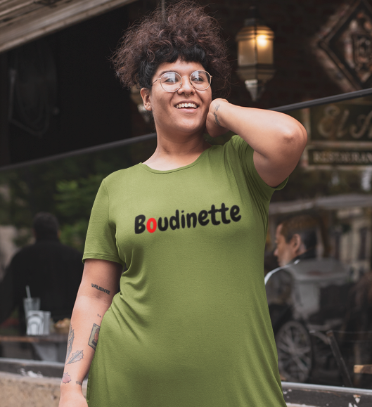 Robe "Bas les pattes" avec le logo et le texte au dos | Les Boudinettes