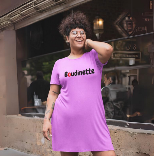 Robe "Bas les pattes" avec le logo et le texte au dos | Les Boudinettes