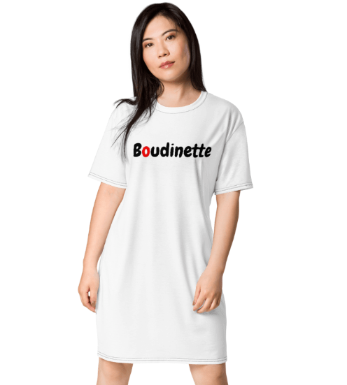 Robe "Sensuelle, pulpeuse, ronde, voluptueuse, désirable, provocante" avec le logo et le texte au dos