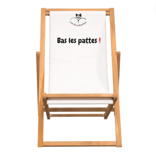 Chaise Longue avec le Message "Bas les pattes !" et Logo Les Boudinettes