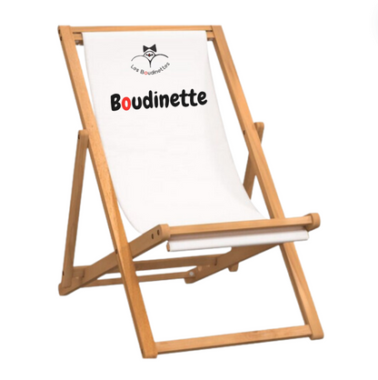 Chaise Longue avec le Message "Boudinette" et Logo Les Boudinettes