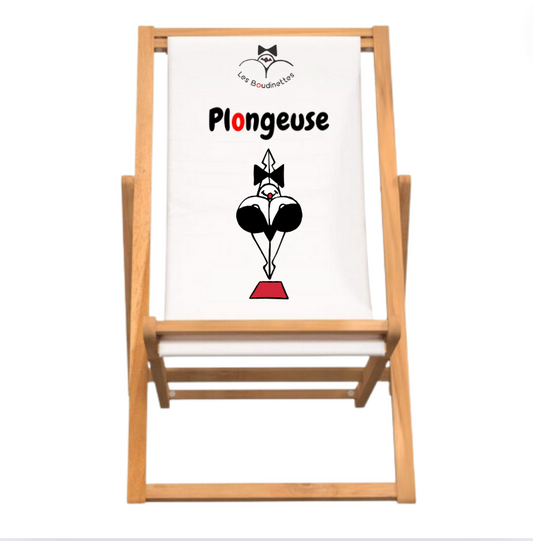 Chaise Longue avec le Message et le dessin "Plongeuse"