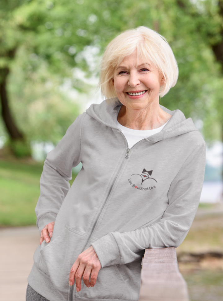 Sweat-shirt avec logo à l'avant et texte "Rolleuse" à l'arrière