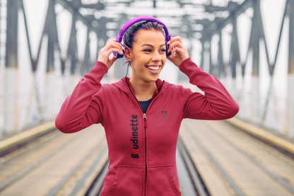 Sweat-shirt avec logo et texte à l'avant, et dessin "Surfeuse" à l'arrière