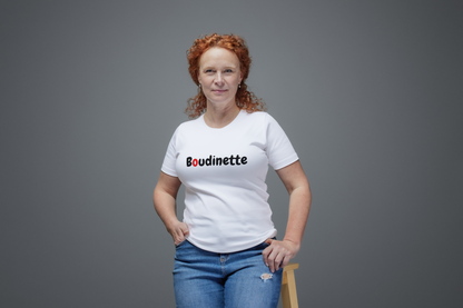 T-shirt "Fière d'être une Boudinette" avec le texte au dos