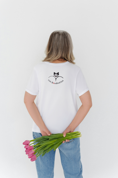 T-shirt "Bas les pattes !" avec le logo au dos